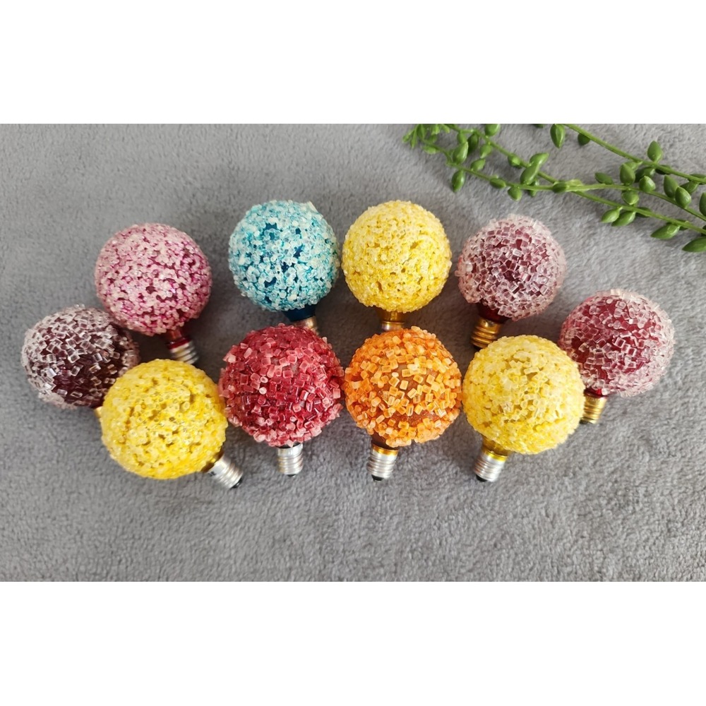 10 Vintage Christmas Lights Ice Lot NOT Working Craft Parts Snowball Sugar Bulbs